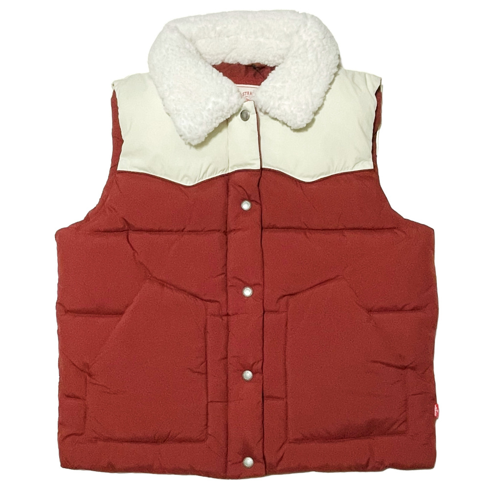 Levi’s Red Western Puffer Vest Cream Yoke Women’s S Sherpa Collar NWT